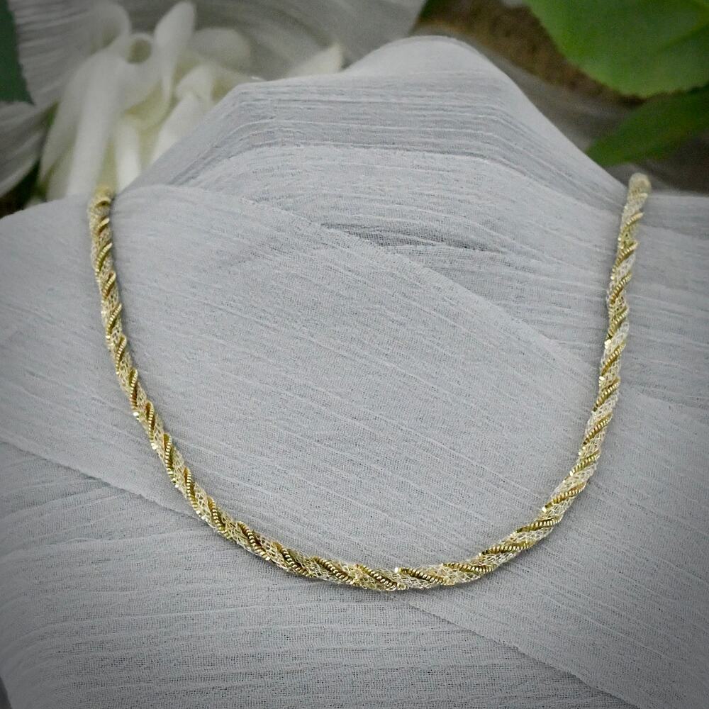Italy 925 Sterling Silver and Gold Vermeil Rolled Mesh Necklace 11.33g 18-20"